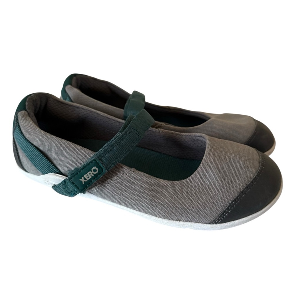 Xero Shoes Cassie Gray Teal Canvas Mary Jane Flats Women's Size 8